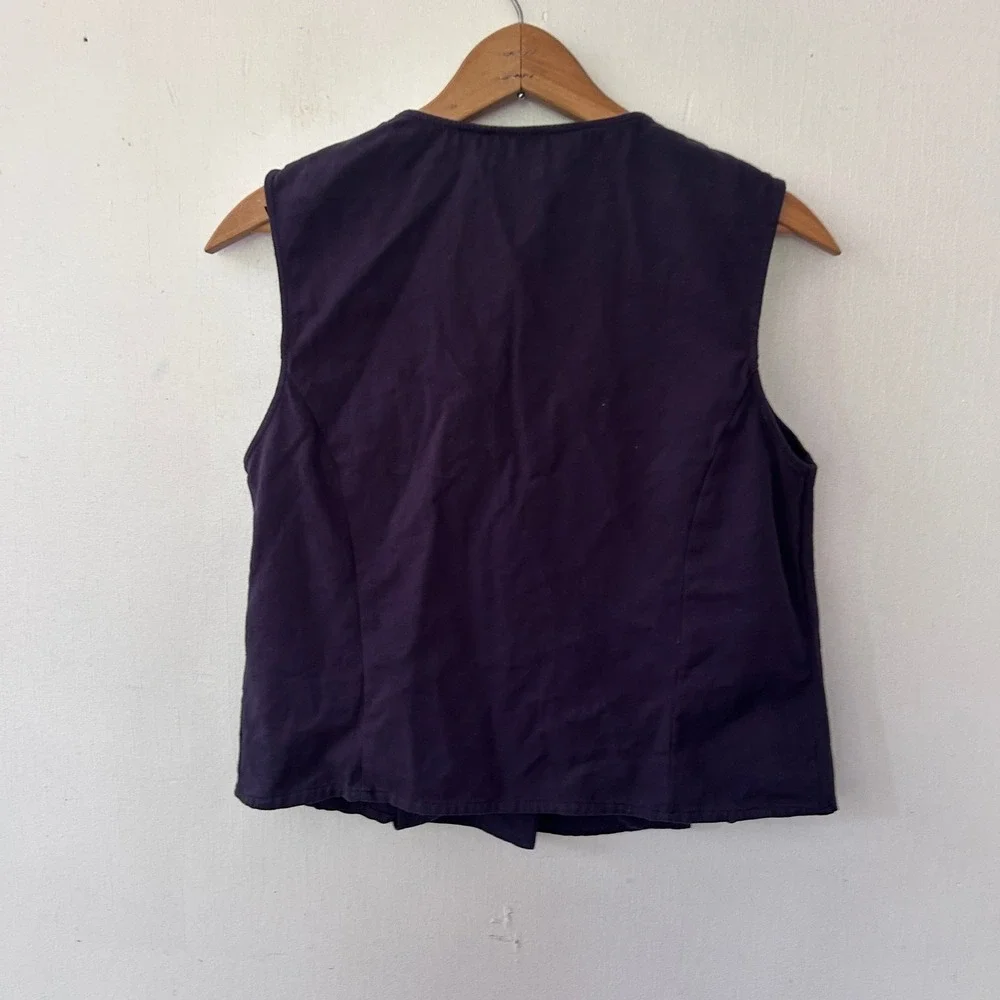 Good Luck Gem Vest Women Large Blue Bow Front Cotton Sleeveless Office Siren